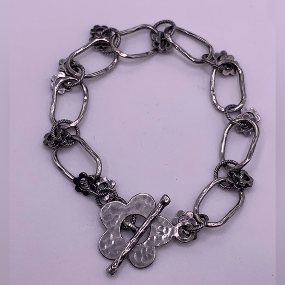 Silpada Vintage Sterling Oxidized Modernist Flower Link Bracelet - Picture 10 of 13